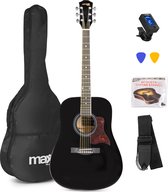 Akoestische gitaar voor beginners - MAX SoloJam Western gitaar - incl. gitaar stemapparaat, gitaartas en 2x plectrum - Zwart