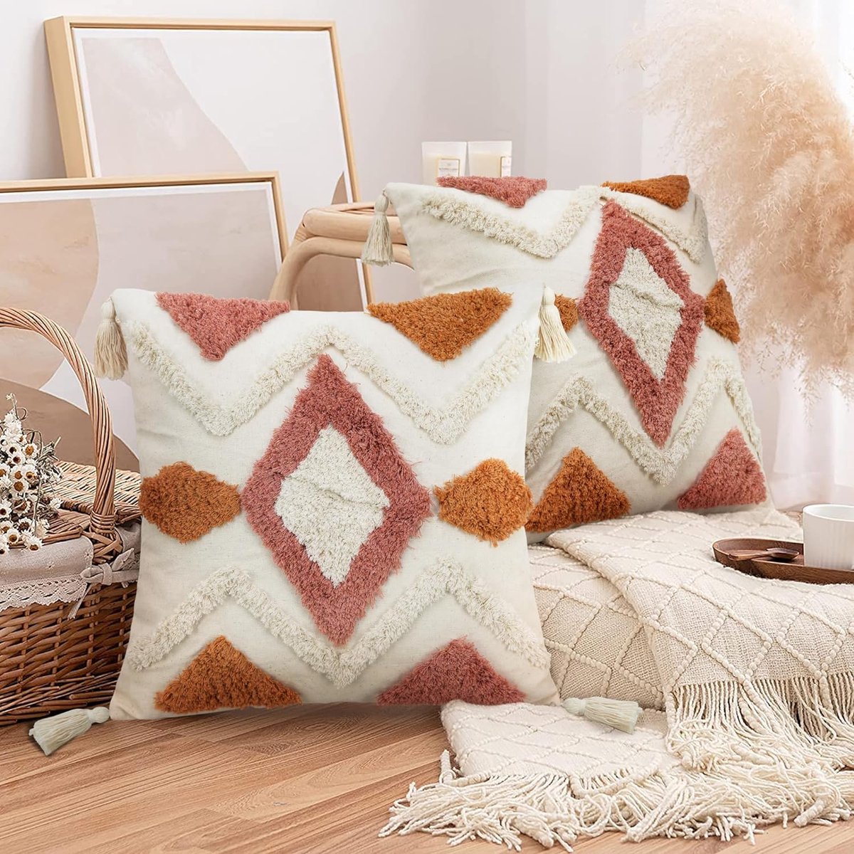 ZWJD Kussensloop 40 x 40 cm, set van 4 outdoor kussens, sierkussens, linnen, kussenhoezen, geometrisch patroon, kussenhoezen voor bank, woonkamer, sierkussen, 40 x 40 cm A083-16