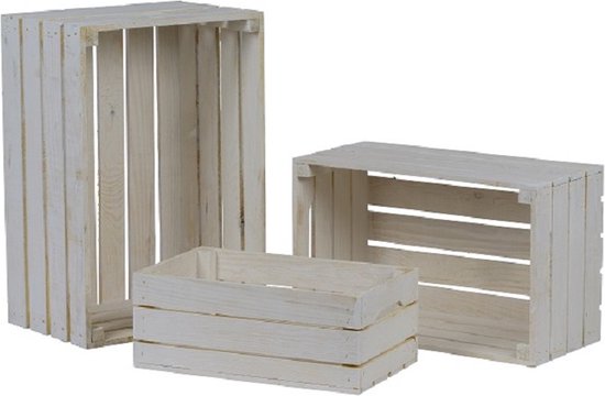 Houten kist opbergkist schuifladebox vintage oker geschikt voor alle Kallaxrekken en Expidit rekken Kallaxsystemen wijnkist fruitkist plankkist 32x37x32cm (vintage oker, set van 4