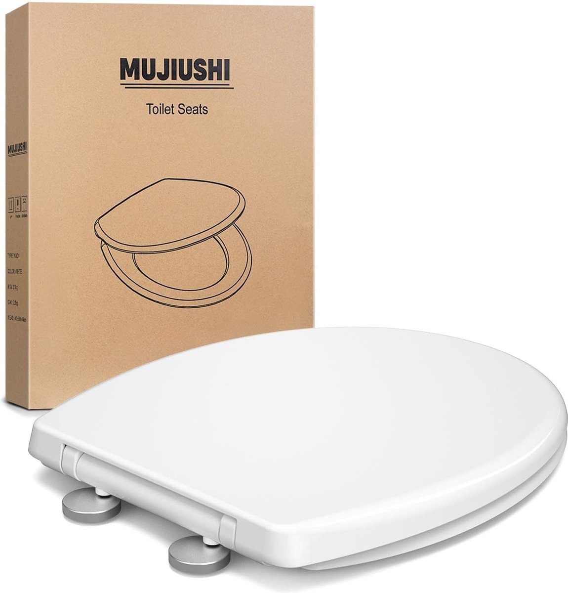Toiletbril, Soft Close toiletbrillen met antislip stoelbumpers en metalen schroeven, past op standaard rond toilet, snelsluiting, geen slamme, wit - O-vorm