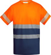 Technisch hoog zichtbaar / High Visability T-shirt met korte mouwen Oranje / Donker Blauw