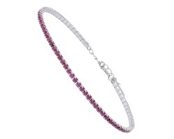 Sinsal - Zilver Armband met Zirkonia stenen - 17cm tot 20 cm verstelbaar - Dames Armband - Roze