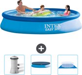Intex Rond Opblaasbaar Easy Set Zwembad - 366 x 76 cm - Blauw - Inclusief Zwembadfilterpomp - Afdekzeil - Grondzeil