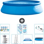 Intex Rond Opblaasbaar Easy Set Zwembad - 457 x 122 cm - Blauw - Inclusief Pomp - Ladder - Grondzeil - Afdekzeil Onderhoudspakket - Filters - Stofzuiger