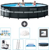 Intex Rond Ultra XTR Frame Zwembad - 549 x 132 cm - Inclusief Pomp - Ladder - Grondzeil - Afdekzeil Onderhoudspakket - Filterbollen - Vloertegels