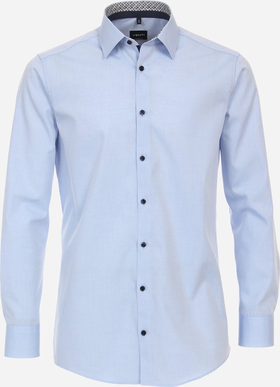 VENTI modern fit overhemd - popeline - blauw - Strijkvriendelijk - Boordmaat: 39