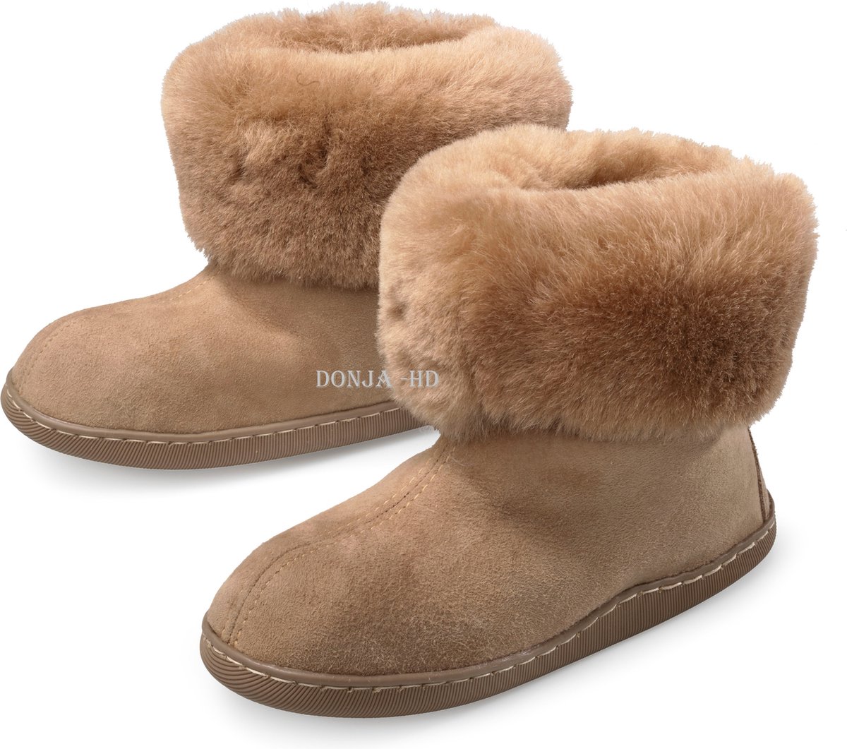 Pantoffels-sloffen – Merino Schapenvacht – Hoog Model – Handgemaakt – Unisex – Bruin-43/44
