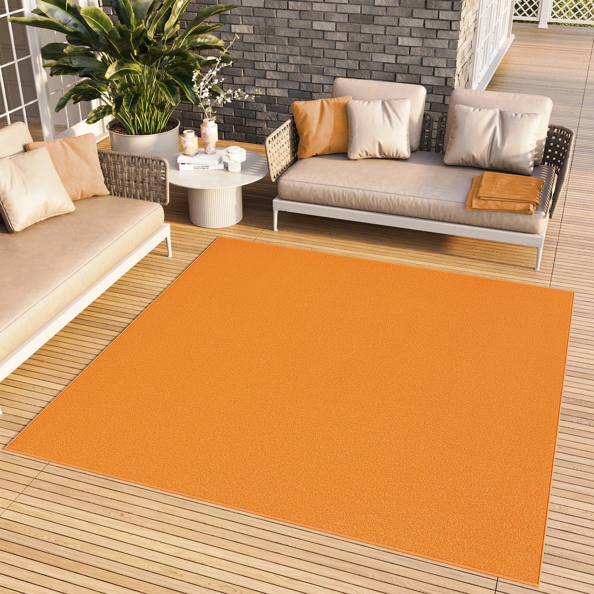 Tapiso Mono Square Vloerkleed Oranje Laagpolig Vierkant Tapijt Maat- 120x120