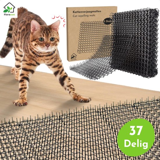 Foto: Floracon kattenverjager afweermatten set 37 delig 5 stuks 38 5 x 38 5 cm p st kattenschrik katten afweermiddel duivenverjager antiklimstrips katten vogelpinnen kattenpinnen honden verjager vogelwering