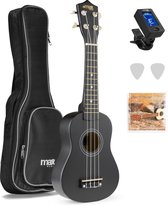 Ukelele set - MAX UKEY - 21 inch Ukulele van hout - Kindergitaar en gitaar voor volwassenen - incl. Ukelele tas, plectrums en stemapparaat - Zwart