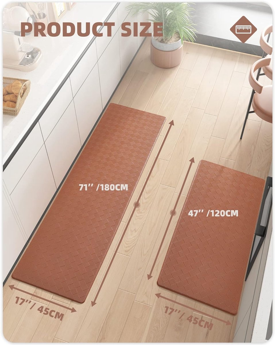 Grijze 'merkloos' Keukenmat 44 X 150 Cm, Veerkrachtig Leder Keukenmat Anti Slip Wasbaar Comfortabele Keukenmat Waterdicht Voor Keuken Woonkamer Kantoor Grijis