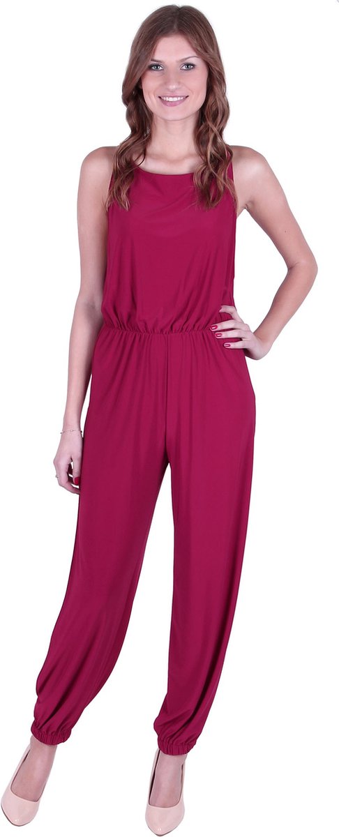 John Zack bordeauxrode geribde jumpsuit