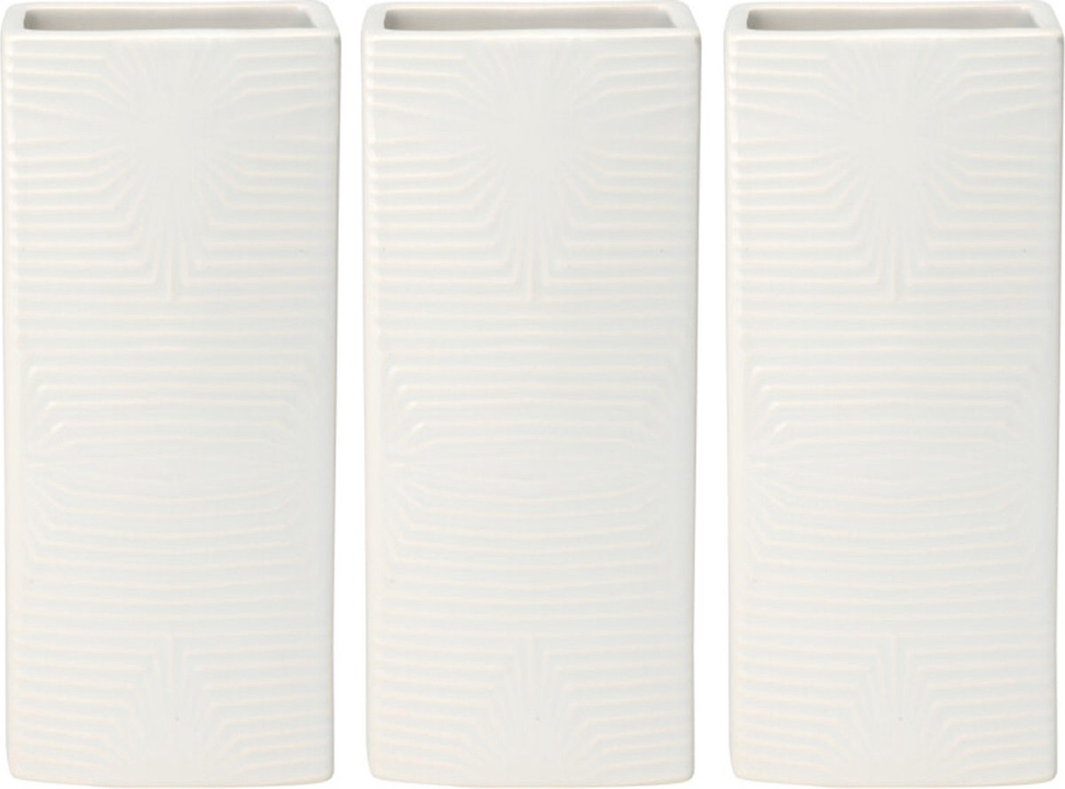 Waterverdamper radiator - 3x - ivoor wit - met relief - kunststeen - 18 cm - luchtbevochtiger