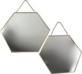 MISOU Spiegel - Honingraad - Goud - met Ketting - Wandspiegel - Set van 2 - Metaal