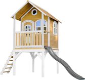 AXI Laura Speelhuis Bruin/wit - Grijze Glijbaan – Classic speelhuisje met verdieping en ladder – FSC hout - Speeltoestel voor kinderen