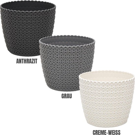 UV Bestendige Pot PECZEKO Set Van 2 Bloempotten - Kunststof Overpotten Crème Kleur, Doorsnede 26 Cm - Zonder Gaten Overpot Crème Kleur 26 Cm Doorsnede