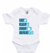 Bellatio Decorations Baby rompertje - eat sleep poop repeat - blauw - kraam cadeau 80