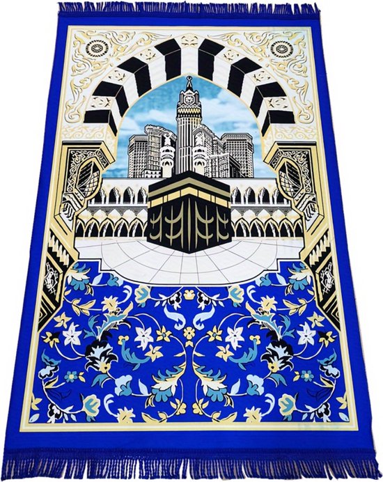 Livano Islam Gebedskleed - Ramadan Kleed - Gebedsmat - Tapijt - Inshallah - Eid Mubarak - Blauw
