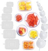 siliconen deksels, 14 stuks in verschillende maten, rekbare siliconen deksels, rekbare deksels, herbruikbaar voor glazen, kommen, kopjes, flessen, fruit