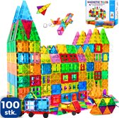 Magnetic Tiles - Incl. Opbergzak - 100 stuks - Magnetisch Speelgoed - Constructiespeelgoed - Magnetische Tegels - Montessori Speelgoed voor Kinderen