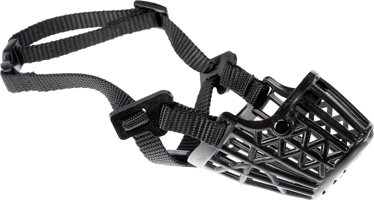 Kunststof hondenmuilkorf met snuit nylon band, 14 cm, X-Small, zwart