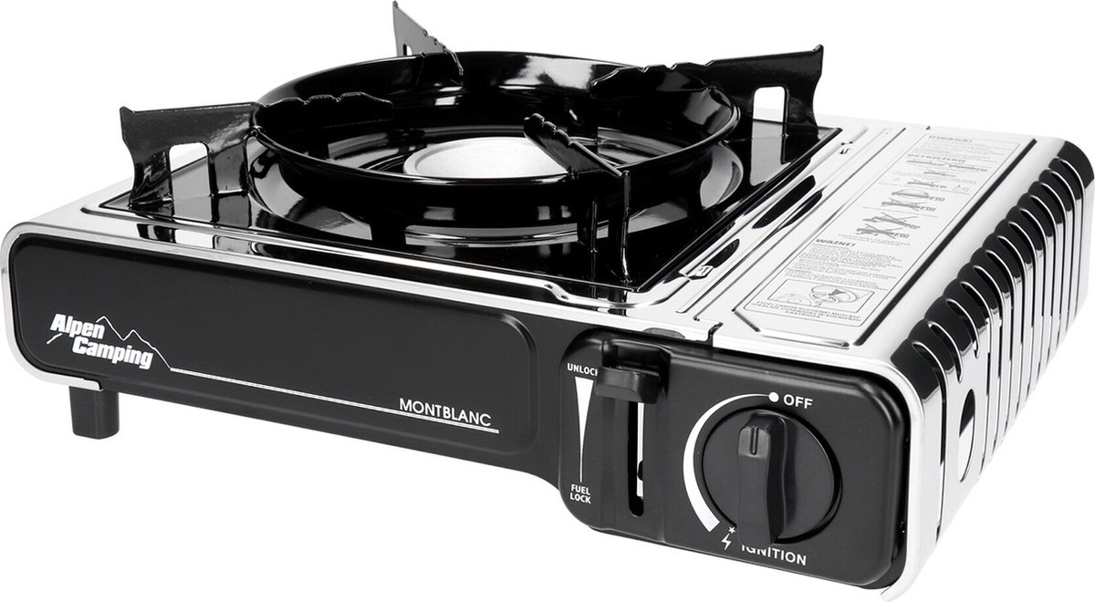 Alpen Camping - Gasfornuis 2.2kW met gasfornuis kruis | Camping Fornuis - Gasverbruik 160 g/h Piëzo-ontsteking