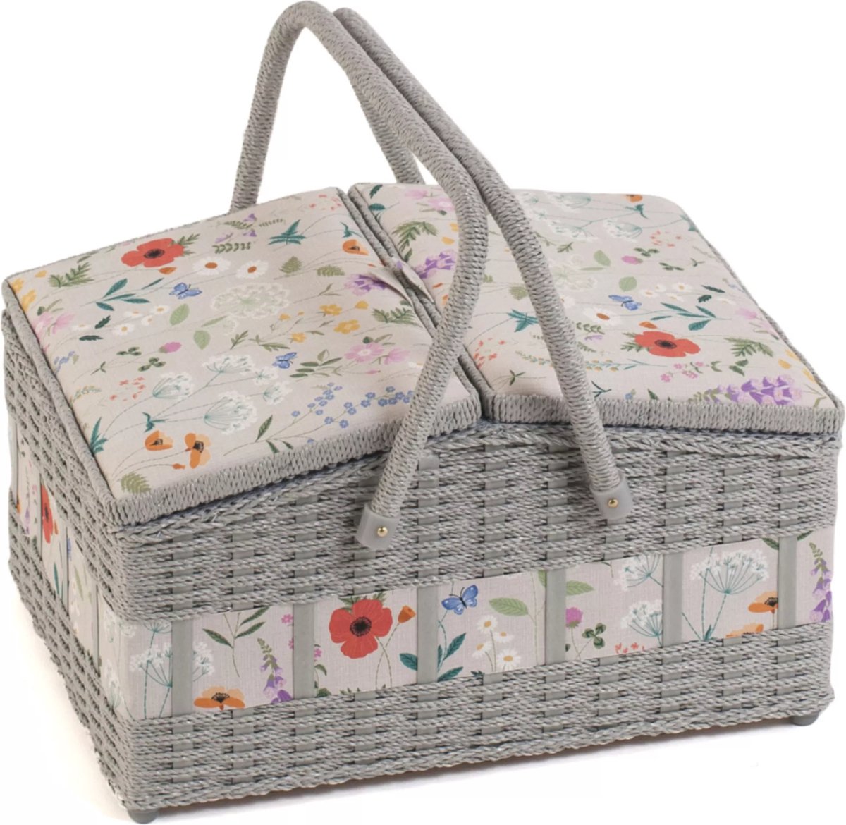 Naaidoos (L): Rieten mand met twee deksels: Wilde bloemen
