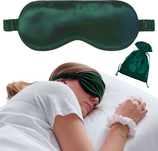 Masque de sommeil en soie Premium avec pochette de rangement - Masque pour les yeux de sommeil - Patch pour les yeux - Masque de nuit - 100% Blackout - Cadeau - Vert