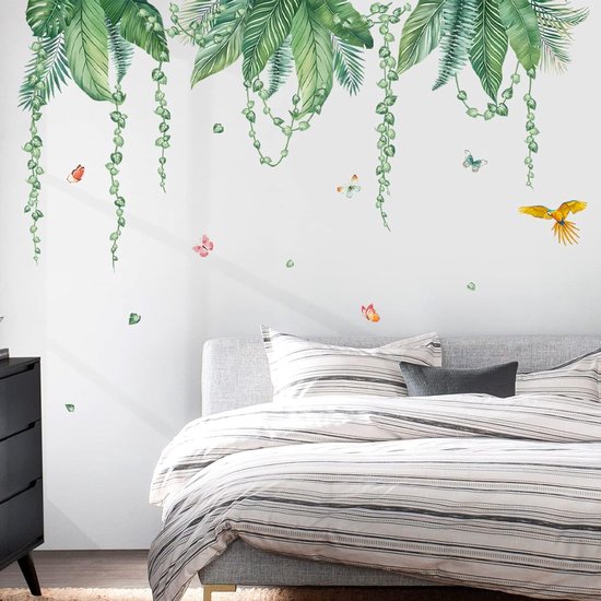 Stickers Muraux Plantes Tropicales Supzone - 3 Feuilles 30x90cm, Motif Jungle Amovible Sans Trace