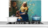 Spatscherm keuken 90x60 cm - Kookplaat achterwand Melkmeisje - Amandelbloesem - Van Gogh - Vermeer - Schilderij - Oude meesters - Muurbeschermer - Spatwand fornuis - Hoogwaardig aluminium - Alternatief voor glazen spatscherm
