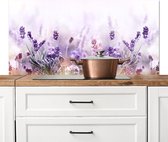 Spatscherm keuken 120x60 cm - Kookplaat achterwand Lavendel - Bloemen - Paars - Natuur - Muurbeschermer - Spatwand fornuis - Hoogwaardig aluminium