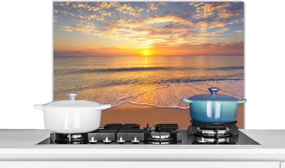 Spatscherm keuken 90x60 cm - Kookplaat achterwand Strand - Kleuren - Zon - Muurbeschermer - Spatwand fornuis - Hoogwaardig aluminium