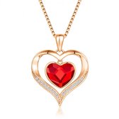 Rode Swarovski® hart ketting met strass - 45 cm - Valentijnsdag - Moederdag Cadeau - Geschenkset Vrouwen - Cadeau voor Vrouw - Verjaardagscadeau - Cadeau - Geschenk voor haar - Kerst Cadeau - Juwelia