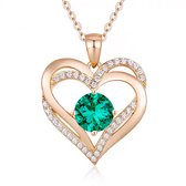 Gold Plated Swarovski® hart ketting groen - 45 cm - Valentijnsdag - Moederdag Cadeau - Geschenkset Vrouwen - Cadeau voor Vrouw - Verjaardagscadeau - Cadeau - Geschenk voor haar - Kerst Cadeau - Juwelia