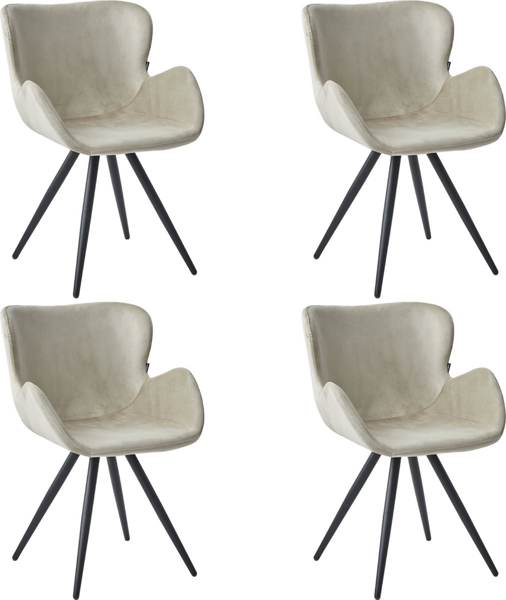 Colenis Anabella Eetkamerstoel - Set Van 4 - Beige - Velvet - Industrieel - Met armleuning