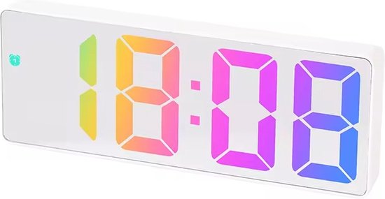 FlexJuf - Digitale klok wit met regenboog cijfers (16 cm) leren klokkijken