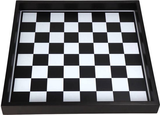 Supervintage zwart wit schaakbord plateau dienblad 40 x 40 polyserin