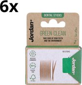 6x Jordan Green Clean Tandenstokers Dun 100 stuks - Voordeelverpakking