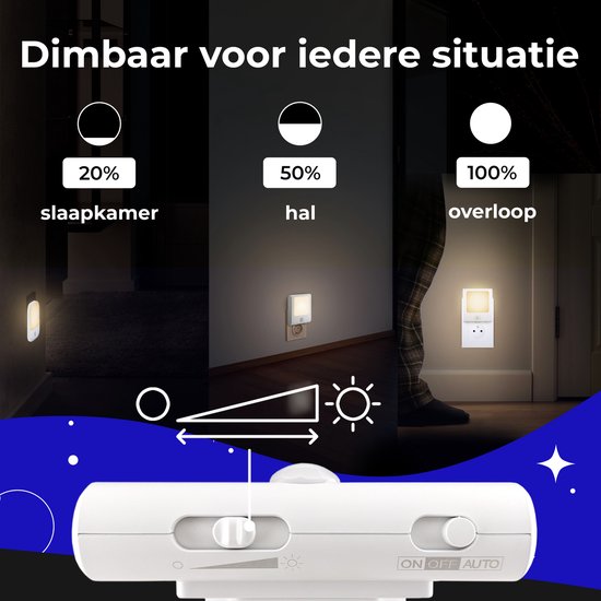 Night Light Power Socket Motion Sensor - Lumière pour Bébé, enfant, Adultes et chambre à coucher - Siècle des Lumières LED Wit chaud - 2 pièces + 2x Sécurité Kinder
