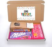Dag van de zorg cadeautje - brievenbuspakket - Zorgtopper - bedankt voor je inzet - Tony chocolonely - Milka chocolade - Mentos - Drop - cadeau