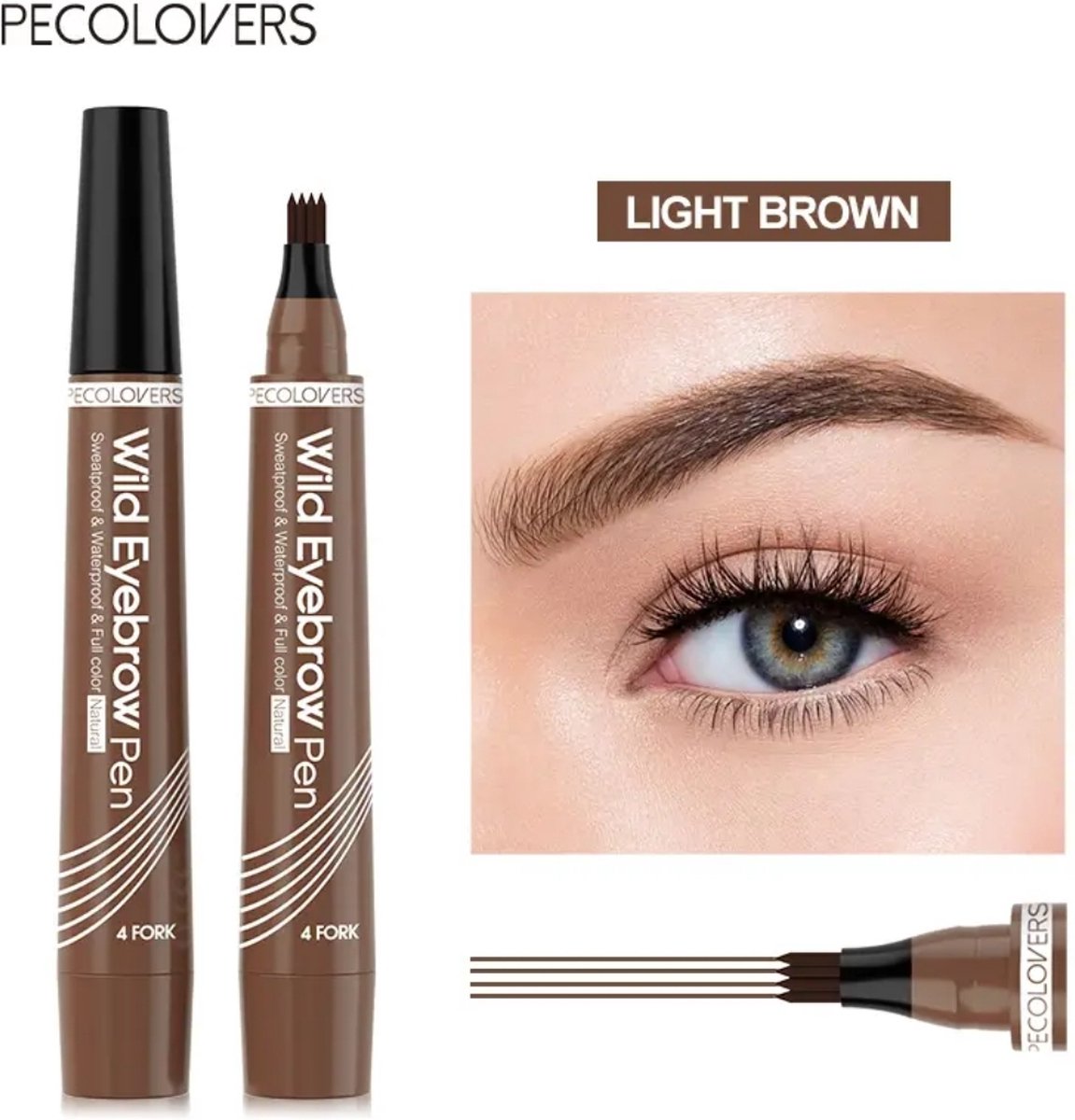 Bol.com Wenkbrauwpotlood Waterproof | Lichtbruin | Light Brown | Langhoudend Professionele Wenkbrauwmake-up Pen met 4 Split head... aanbieding