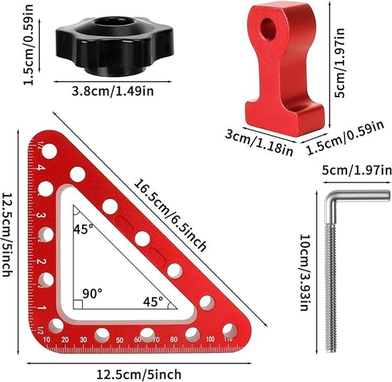 Houtbewerkingsgatenboorgeleiding, verbeterde schuine boorgeleiding van 30, 45, 90, geavanceerde positionering, meerhoekig, houtbewerkingsstans-locator-boormachine, aluminiumlegering, Standaard