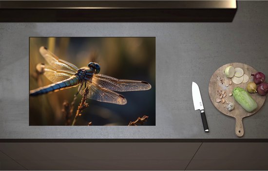Foto: Inductieplaat beschermer blauwe libel staat op bloem met gedetaileerde doorzichtige vleugels 71x50 cm 2 mm dik inductie beschermer bescherming inductiekookplaat kookplaat beschermer van zwart vinyl