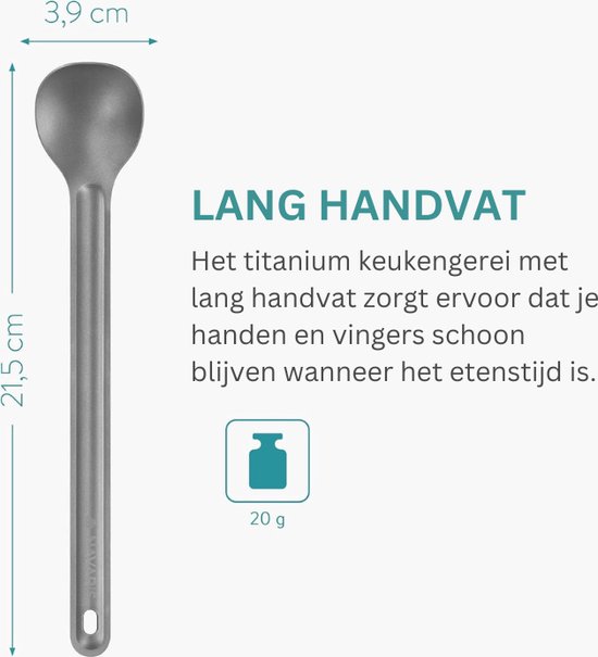 TiTo Titanium Spork en lepel met lange steel, milieuvriendelijk, ultralicht, draagbaar bestek voor buiten, kamperen, backpacken, wandelen, reizen, picknick, servies met tas (2 stuks zandstralen