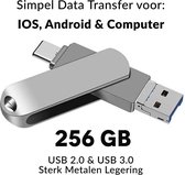 Multifunctioneel USB-Stick 256 GB Metal | Simpel data, fotos en videos overzetten van of naar Smartphones en Tablets | 256 GB geheugen ingebouwd | USB 2.0 & USB 3.0