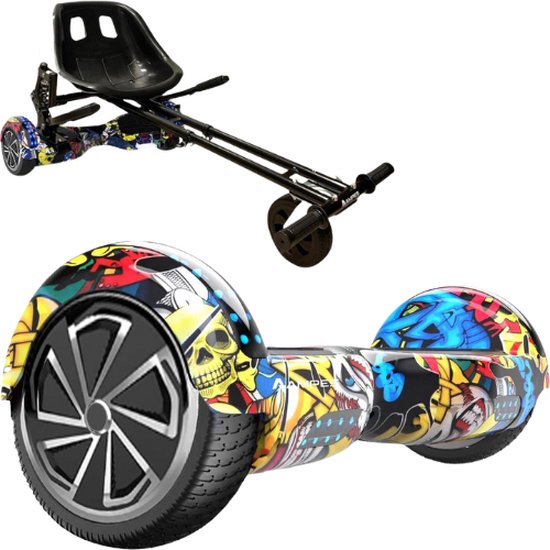 Ampes Hoverboard - Bluetooth Speaker - 24V 4.0 Ah Accu - Oxboard - 12 km/h - UL2272 Gecertificeerd - LED Verlichting - Anti lek banden - Belastbaar tot 120KG - 6.5 Inch - Inclusief Draagtas - 700W Chroom Wielen - Hiphop + Hoverkart Vering