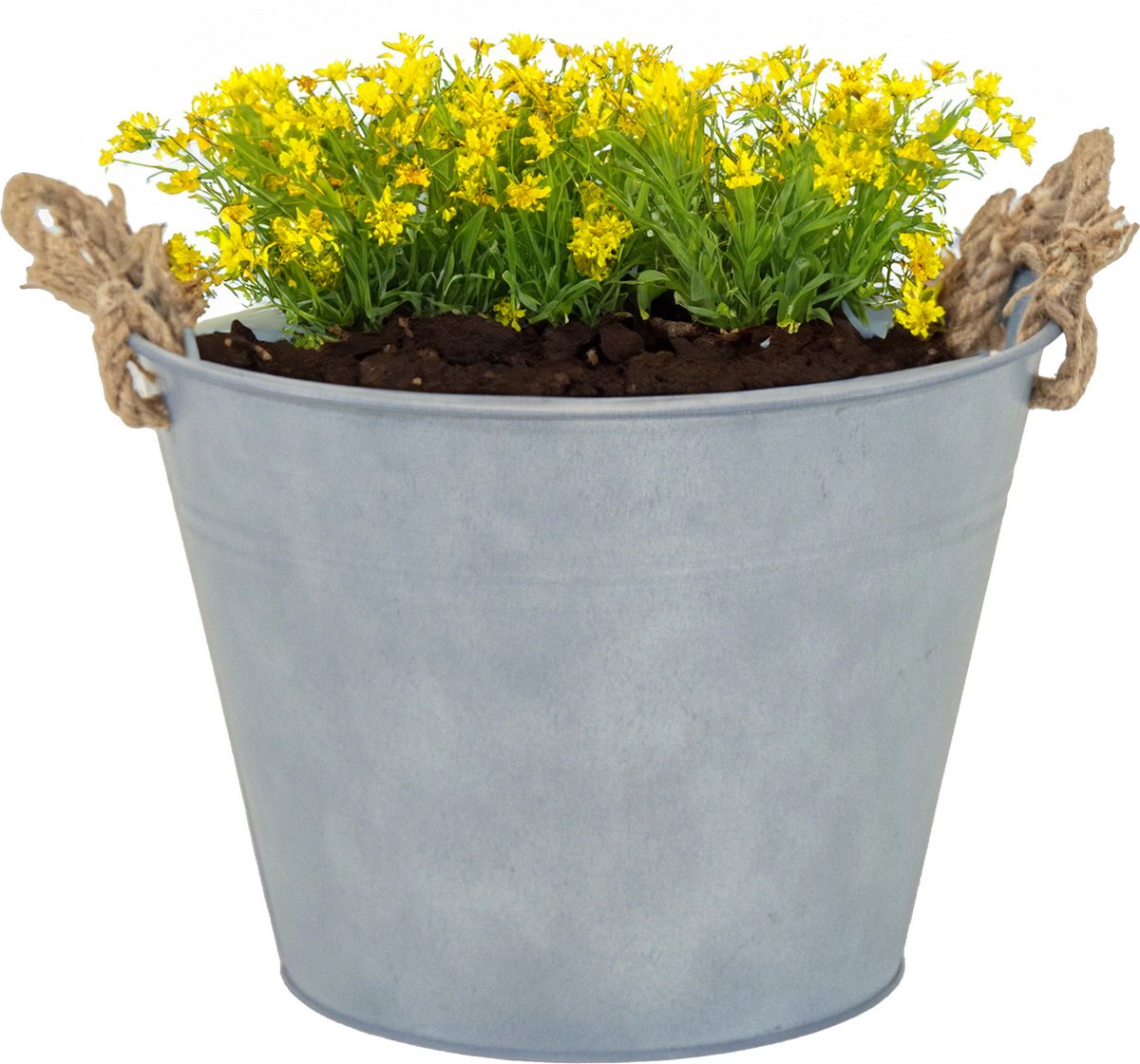 Goedkoopste Mega Collections plantenpot/bloempot Old Rope - zink - zilver - D35 X H25 cm