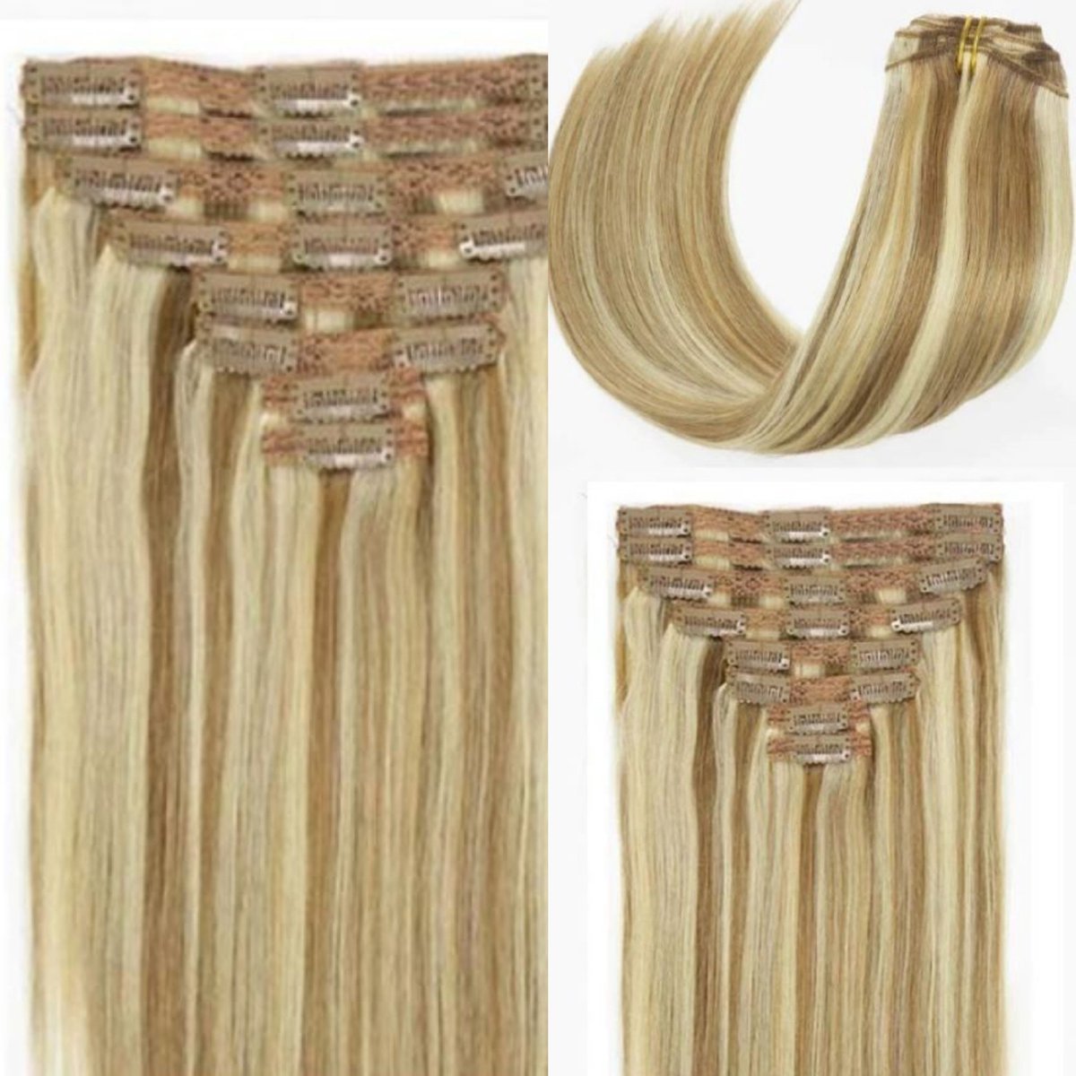 Frazimashop- Braziliaanse remy clips - Highlight Steil haar clips - 24 inch 60 cm - 100% Straight Human Hair ( - 120 gram - kleur P8/613