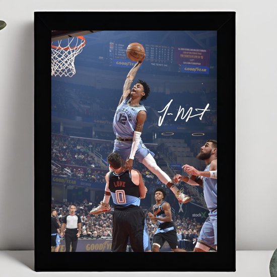 Ja Morant Ingelijste Handtekening – 15 x 10cm In Klassiek Zwart Frame – Gedrukte handtekening – NBA - Basketball - Memphis Grizzlies - Rookie of the Year