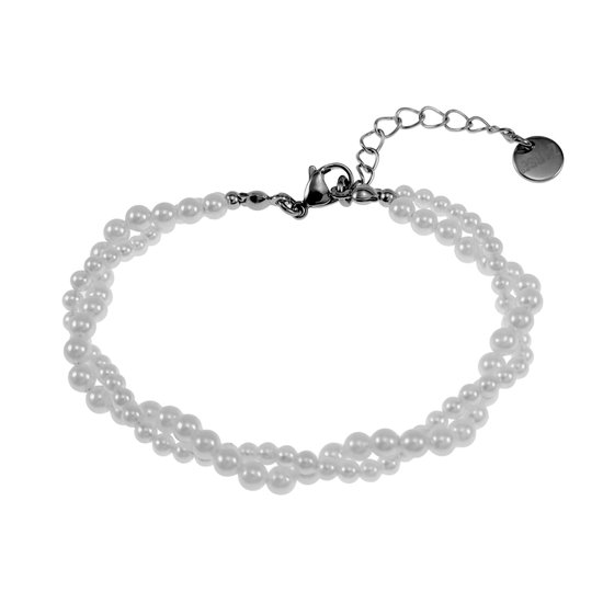 Bracelet femme 19cm à 23cm - Acier inoxydable - Bracelet tressé en perles de coquillage naturel Witte - Ajustable